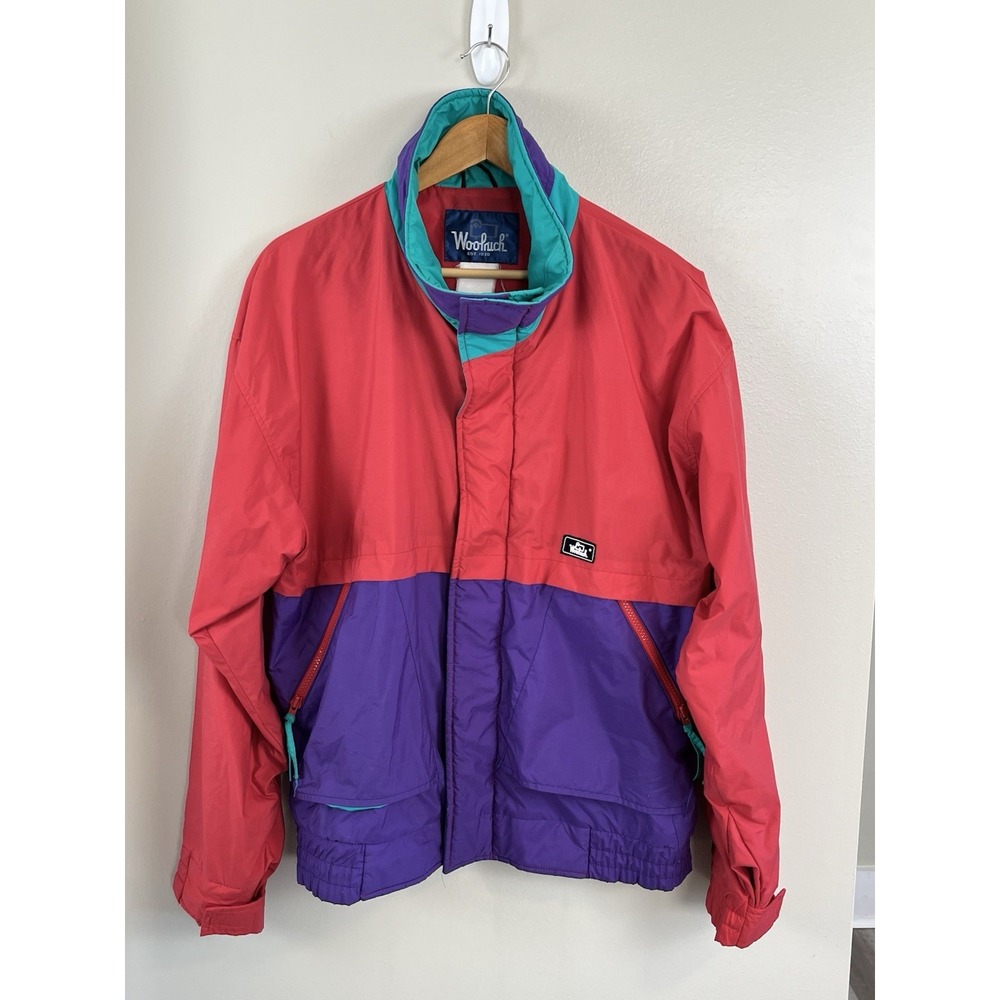Woolrich Vtg 80's/90s Men's Lg/XL Ski Jacket Shell Colorful Full‎ Zip Up